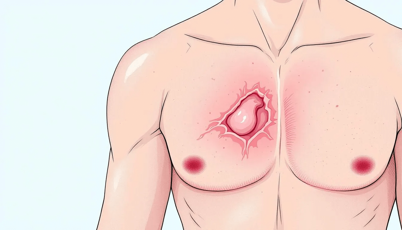 An illustration showing early signs of infection after surgery, such as redness and swelling.