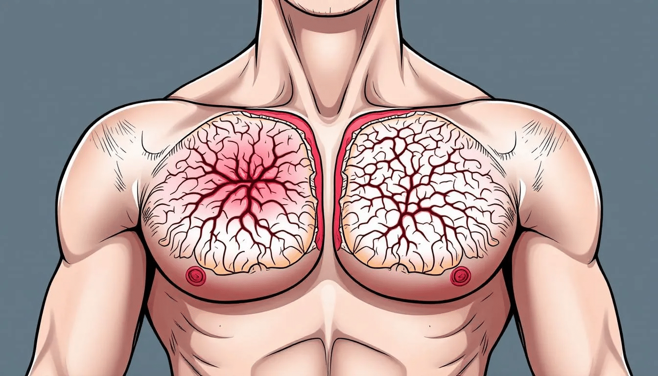 A visual representation of abnormal scarring following gynecomastia surgery, highlighting uneven scar tissue.