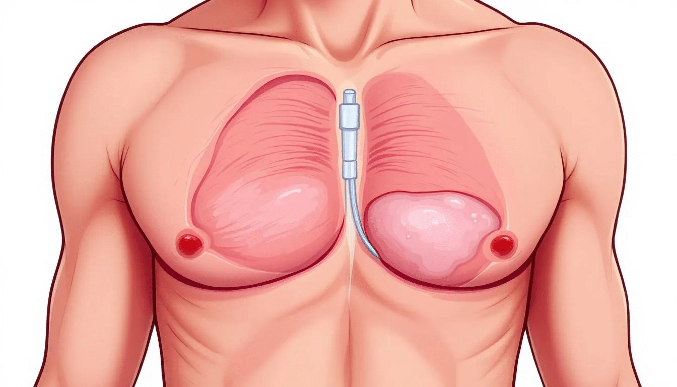 An illustration demonstrating signs of seroma and fluid accumulation post-surgery, with a focus on the surgical site.