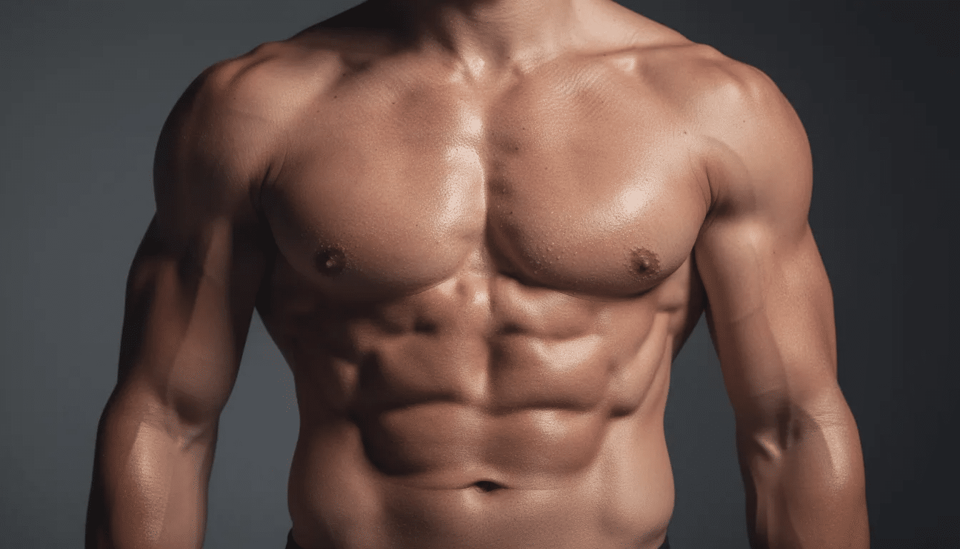 Up close image of the mid-section of a body builder.