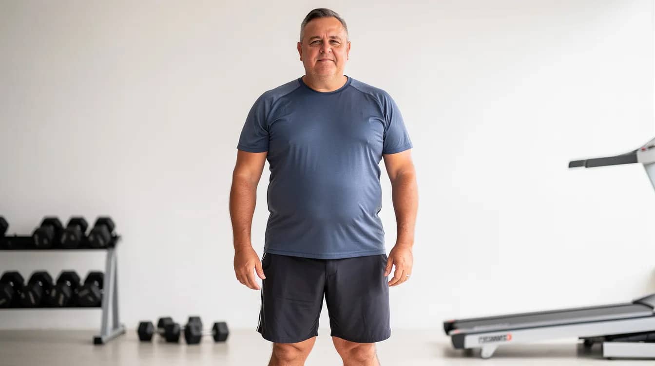 A man in a blue shirt at the gym