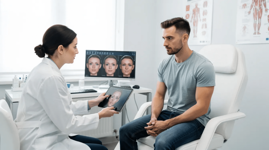 A man getting a gynocomastia consultation