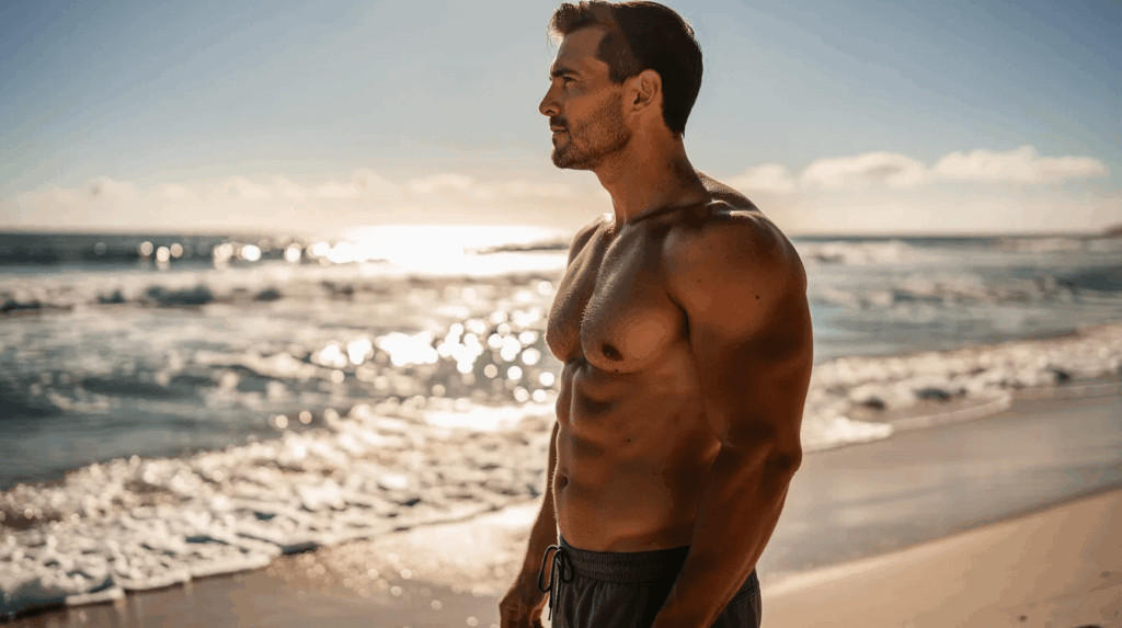 A fit man at the beach